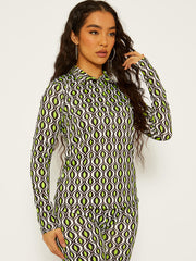 Allover-Druckknopfkragenoberteil und Hosen-Co-ordte