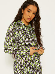 Allover-Druckknopfkragenoberteil und Hosen-Co-ordte