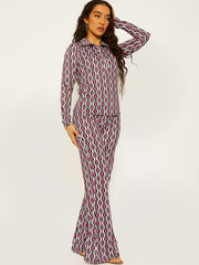 Allover-Druckknopfkragenoberteil und Hosen-Co-ordte