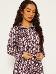 Allover-Druckknopfkragenoberteil und Hosen-Co-ordte