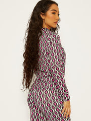 Allover-Druckknopfkragenoberteil und Hosen-Co-ordte