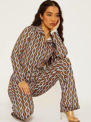 Allover-Druckknopfkragenoberteil und Hosen-Co-ordte