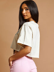 Oversized Los Angeles Graphic Print Varsity Crop Top