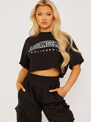 Oversized Los Angeles Graphic Print Varsity Crop Top