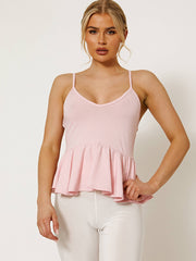 Ribbed Peplum Frill Cami Top