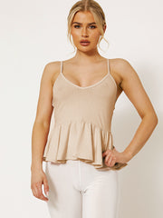 Ribbed Peplum Frill Cami Top
