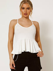 Ribbed Peplum Frill Cami Top