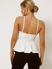 Ribbed Peplum Frill Cami Top