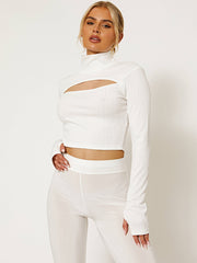 Cut Out Front High Neck Ribbed Crop Top