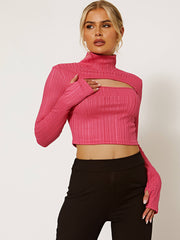Cut Out Front High Neck Ribbed Crop Top