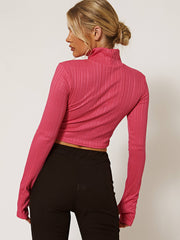 Cut Out Front High Neck Ribbed Crop Top