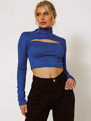 Cut Out Front High Neck Ribbed Crop Top