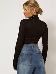 Cut Out Front High Neck Ribbed Crop Top