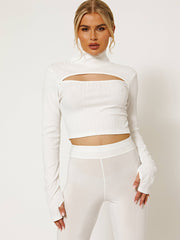Cut Out Front High Neck Ribbed Crop Top