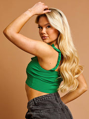 Lettuce Frill Neckline Ribbed Crop Top