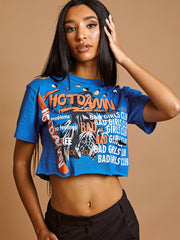 Damn Damn Graphic Graphic láser Cut Cort Top