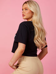 Oversized V-Neck Brooklyn Graphic Crop Top