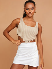 Asymmetric Hem Knitted Vest Crop Top
