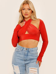 Cross Front Long Sleeve Crop Top