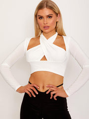 Cross Front Long Sleeve Crop Top