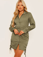 Side Ruched Buttoned Shirt Dress