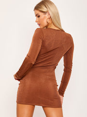 Long Sleeve Acetate Ruched Dress