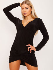 Wholesale Wrap Detail Ruched Plunge Neck Bodycon Dress Stylewise Direct Wholesale Wrap Detail Ruched Plunge Neck Bodycon Dress Stylewise Direct