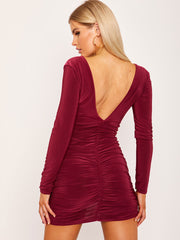 Wikkel detail ruched dompel nek bodycon jurk