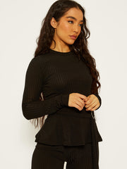 Ribbed Peplum Co-ord with D-ring Belt