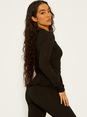 Ribbed Peplum Co-ord with D-ring Belt