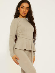 Ribbed Peplum Co-ord with D-ring Belt