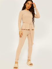 Ribbed Peplum Co-ord with D-ring Belt