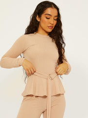 Ribbed Peplum Co-ord with D-ring Belt