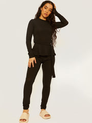 Ribbed Peplum Co-ord with D-ring Belt