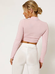 Keyhole Detail Front Ruched Ribbed Crop Top