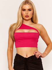 One Shoulder Cut Out Front Ribbed Crop Top