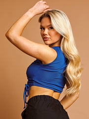 Cut Out Shoulder Ribbed Ruched Crop Top