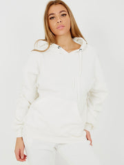 Ruched Sleeves Fleeced Hoodie