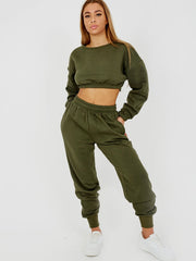 Oversized Fleeced Crop Top & Jogger Co-ord