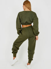 Oversized Fleeced Crop Top & Jogger Co-ord