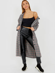 Wool Blend Longline Check Overshirt Shacket