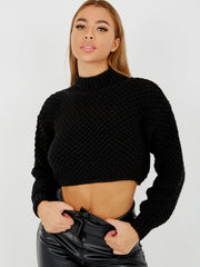 Bubble Knit High Neck Cropped Jumper