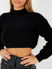 Bubble Knit High Neck Cropped Jumper