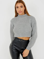 Bubble Knit High Neck Cropped Jumper