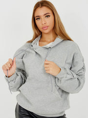 Ruched Sleeves Fleeced Hoodie