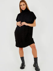 Oversized Roll Neck Cable Knit Dress