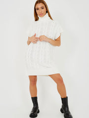 Oversized Roll Neck Cable Knit Dress
