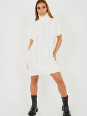 Oversized Roll Neck Cable Knit Dress