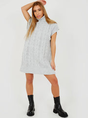Oversized Roll Neck Cable Knit Dress