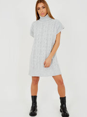 Oversized Roll Neck Cable Knit Dress